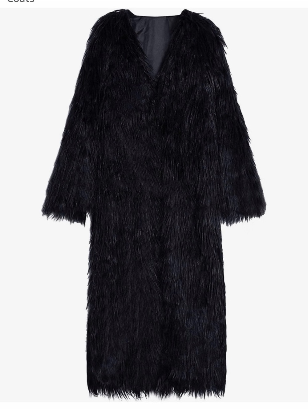 Black long-haired shaggy faux fur open-front coat trench 3XL Costume Halloween